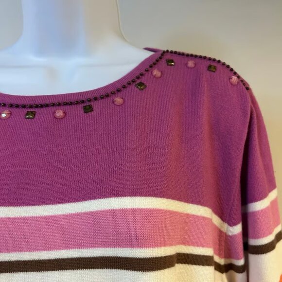 ALFRED DUNNNER Sz 2X Fall Colorway Jewel Neckline Artsy Mini Grommet 3/4 Sleeve - Picture 2 of 7